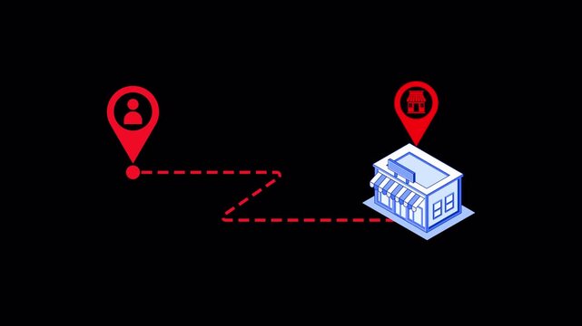 User and Store Location Isometric Map with GPS Pins and Dashed Path