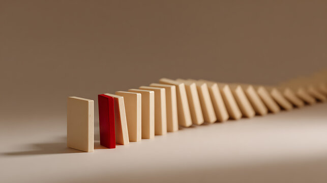 Red Block Interrupts Domino Effect: Disruption, Prevention, and Change in a Sequence of Standing Wooden Rectangles on a Smooth Surface