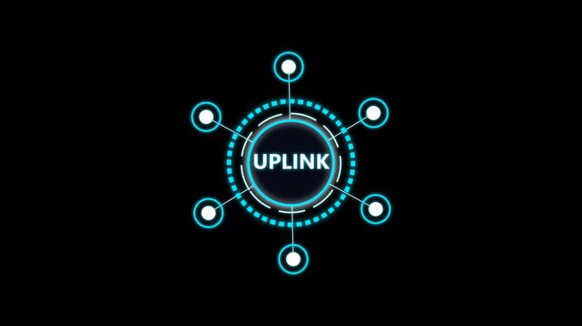 uplink network connection icon with glowing blue hud interface on a black background