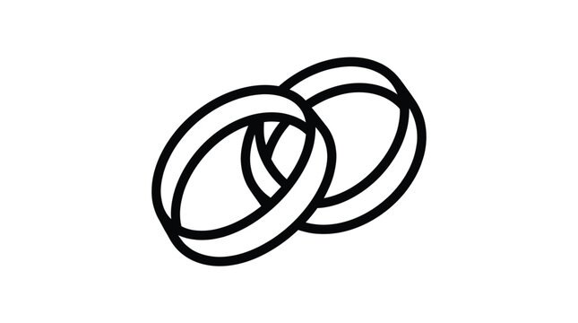 Two simple interlocking wedding ring bands depicted as a clean black line art illustration representing marriage commitment and romantic partnership within a classic minimalist graphic style