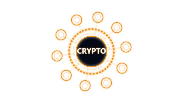 crypto currency logo concept animation with rotating orange circles on white backdrops