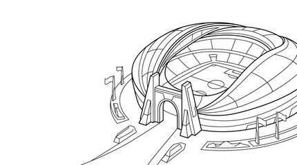 Architectural line art drawing of a modern stadium arena. © Andi Pratama Wijaya