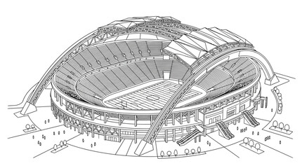 Architectural line drawing of a modern sports stadium arena. © Andi Pratama Wijaya