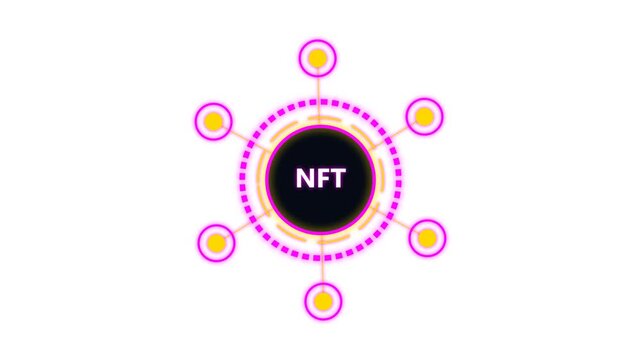 NFT crypto art technology concept with rotating digital rings on a bright background
