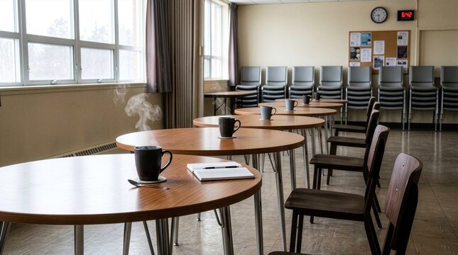 Candid community room empty chairs &mdash; aging loneliness social isolation concept