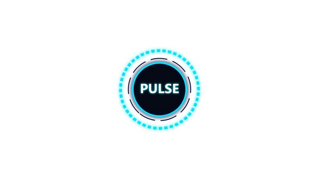 Pulse circular graphic icon with a blue dashed ring and black center on white spaces