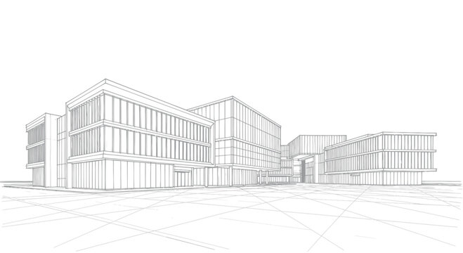 Modern Architectural Building Design Sketch Perspective.