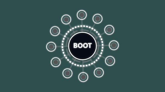 digital boot sequence concept with a glowing circular interface on a dark background