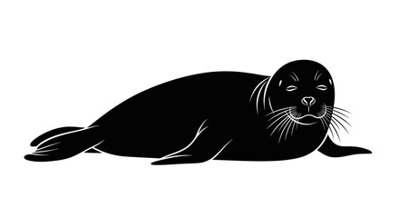 Black Seal Silhouette, Marine Animal Illustration, Isolated on White Background © din