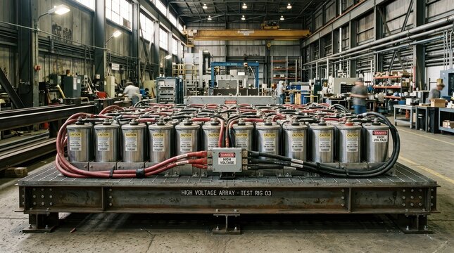 Massive Industrial Capacitor Bank for High Voltage Electrical Testing in a Factory Setting