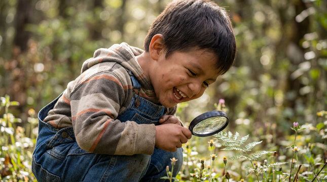 Children's Day toddler exploring nature laughing outdoors for educational celebration greeting cards social media curious childhood discovery learning marketing content