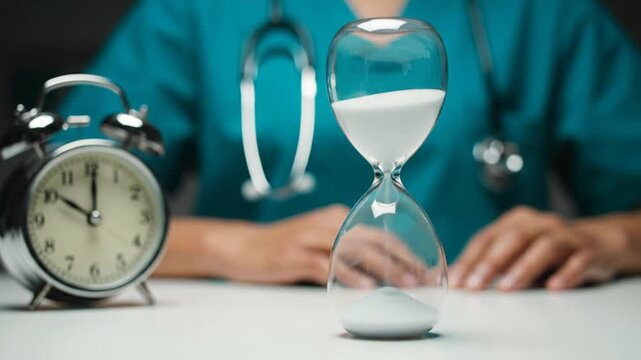 Doctor with hourglass and clock.