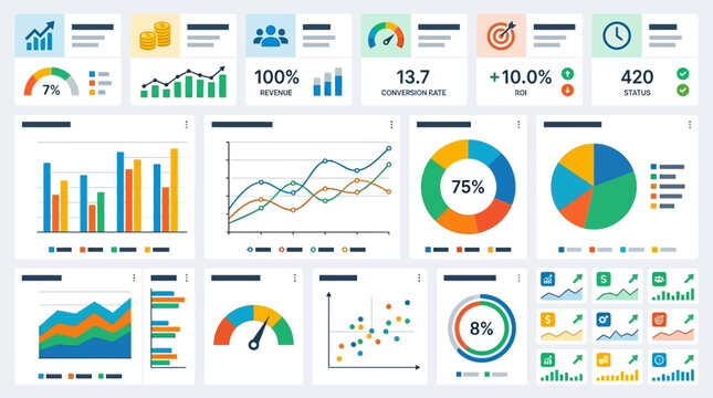 Business data analysis charts and graphs.