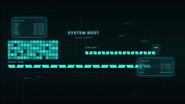 Futuristic AI System Boot Digital HUD Interface Background