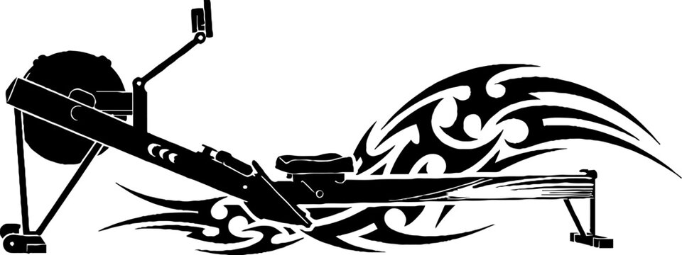 Rowing Machine Silhouette with Tribal Pattern Design