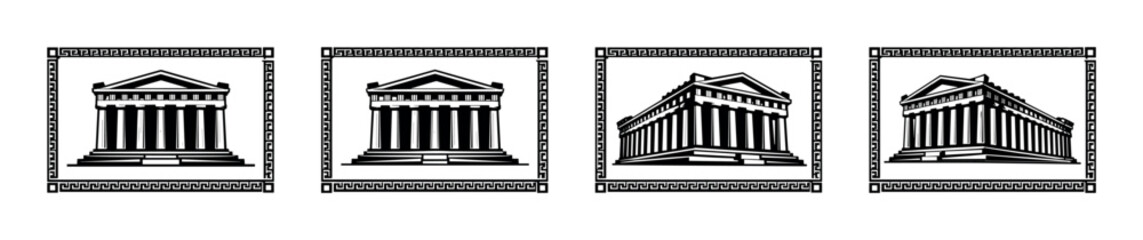 Fototapeta premium Ancient Greek temple architecture with meander border in multiple perspectives