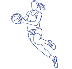 Line sketch illustration of a female basketball player jumping with the ball agilely © SasubuArt