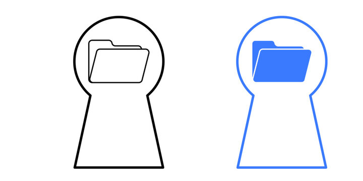 Open source keyhole icon. Keyhole shape containing folder symbol. Transparent access and open data concept. Minimal technology graphic. Clean flat design element.