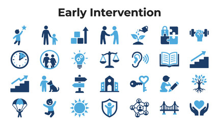 Fototapeta premium Early intervention symbols and icons representing child development support, education, healthcare, and growth opportunities