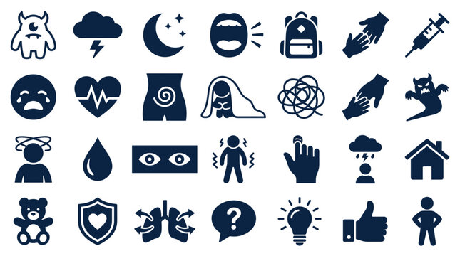 Collection of Icons Representing Mental Health Challenges and Emotional States