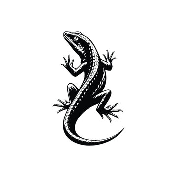 Black Lizard Vector Illustration Vintage Reptile Tattoo Style Icon
