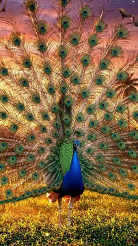 Peacocks show off their bright feathers in a majestic natural environment with elegant and colorful plumage in the wild scenery.