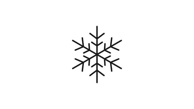 Minimalist vector line art icon of a detailed snowflake, symbolizing winter, frost, and cold weather elements