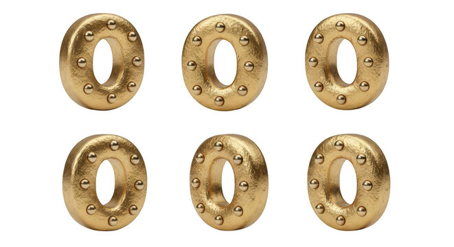 golden number zeros in different perspectives against a white background financial or creative design