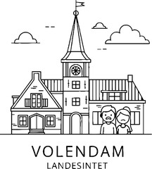 Fototapeta premium Traditional Dutch Architecture in Volendam with Sad Tourists