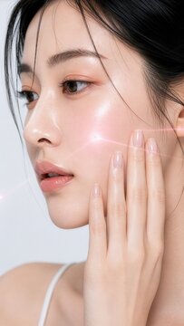 AI generated close up skin texture skincare face touch