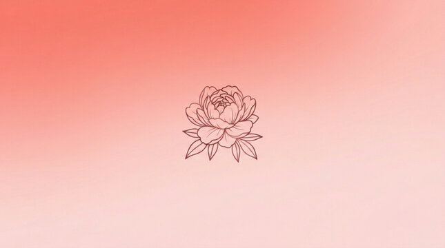 Coral pink gradient background with a minimalist line drawing of a peony flower