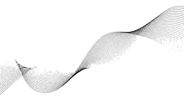 Abstract Digital Wave Illustration Featuring Flowing Parallel Halftone Lines and Dynamic Particles for Modern Tech Branding, Science Concept Backgrounds, and Minimalist Graphic Design