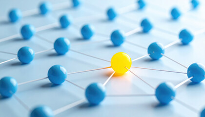 Obraz premium Ethical ai development network connection node Central yellow node linked to blue node network abstract design for ethical ai development