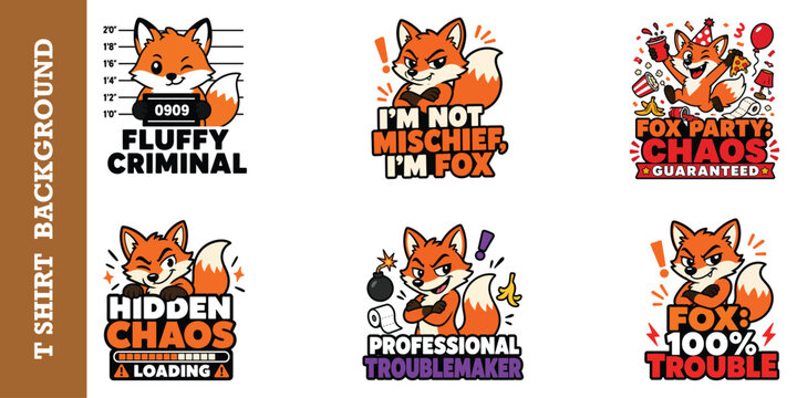 Mischievous fox character designs including fluffy criminal and professional troublemaker.