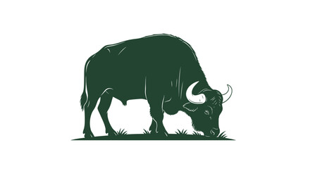 Green Buffalo Grazing on Grass, Silhouette Style, White Background © ahmad