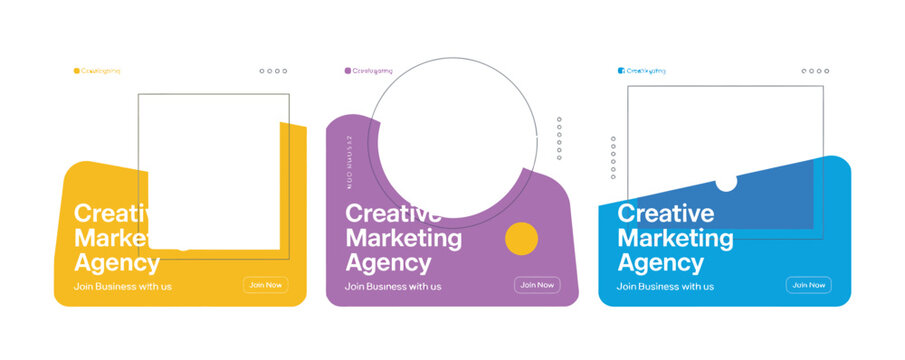 Modern social media post templates for creative marketing agency with photo placeholders
