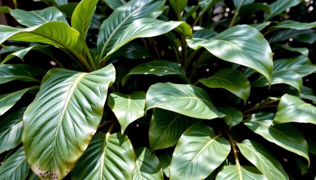 Vibrant Tropical Foliage with Sunlit Palm Leaves