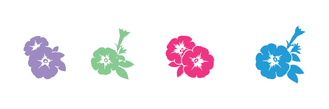 Cute petunia flower icons in colorful vector style.