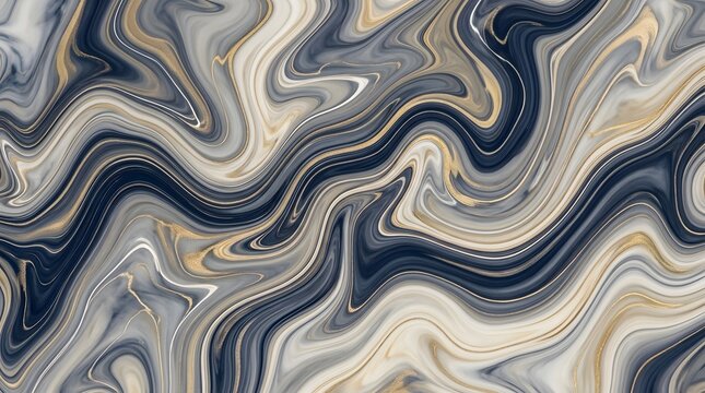 Abstract liquid marble swirl texture with elegant gold and navy blue flowing patterns