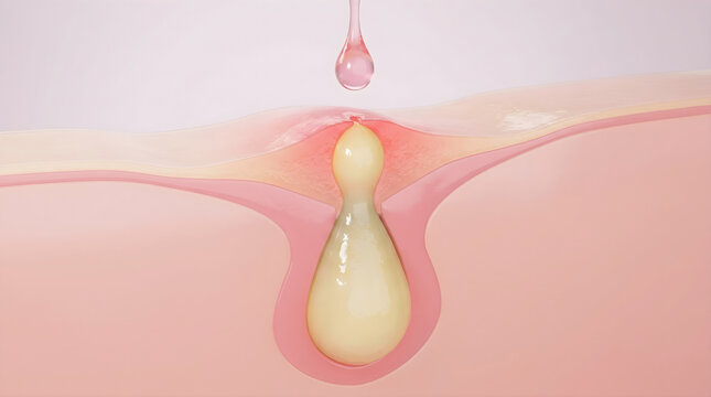 Targeted skincare drop treats inflamed acne sebum plug.Reduces redness and promotes a clear healthy look. 3D rendering.