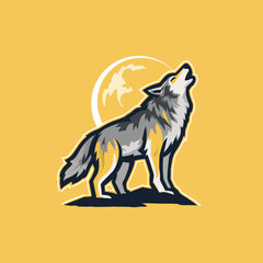 Obraz premium Stylized wolf howling at moon logo design