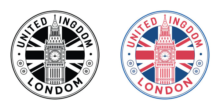 London seal stamp Big Ben icon British flag travel symbol vector illustration