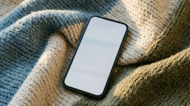 Smartphone Blanket Knitted Cozy Technology Communication Mobile Device Screen Home Warm Relaxation Pattern Textile Soft