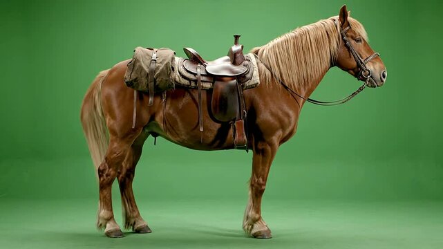 Majestic Brown Horse Standing Proudly On A Vibrant Green Screen Background - Perfect For Equestrian And Nature Projects