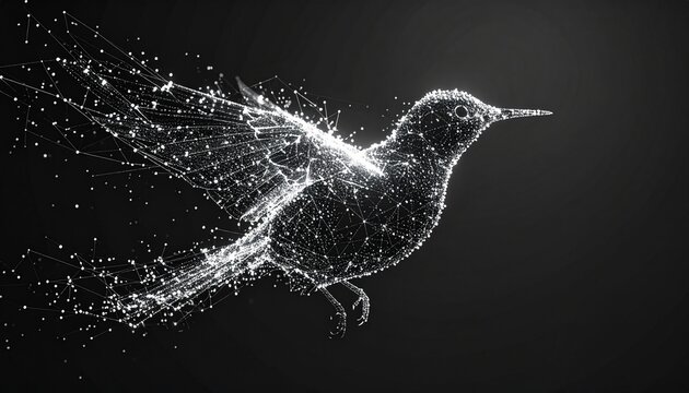 Digital Bird in Flight with Geometric Points and Lines