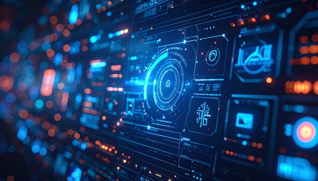 Futuristic HUD Interface with Glowing Data
