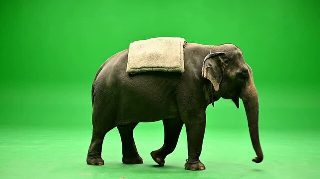 Majestic Elephant Isolated On Green Screen Background Perfect For VFX And Motion Graphics In Creative Projects