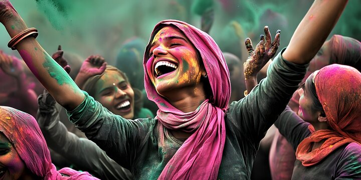 Holi: Women throwing colored powder.