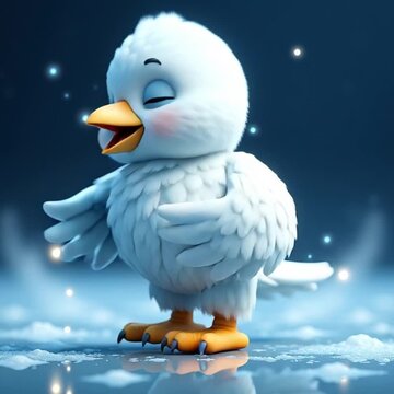 Cute Fantasy Arctic Bird Character 3D Render