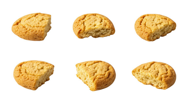 baked cookies on white background different bite sizes isolated for food and dessert photography culinary content
